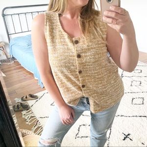 NWT W5 mustard tweed button up tank top XL